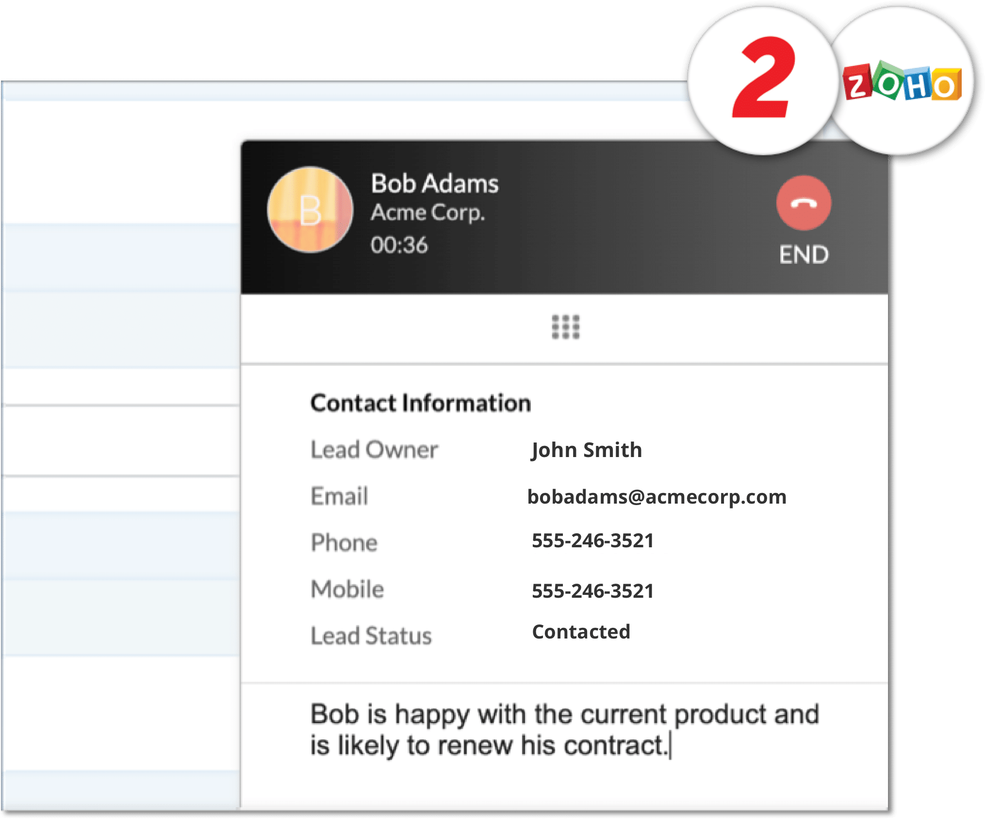 zoho in call notes